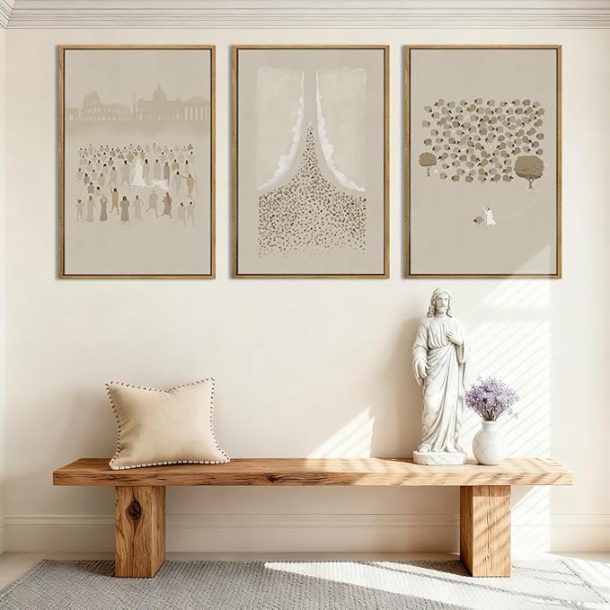 BINCUE Extra Large Jesus Wall Art Framed Jesus and Lamb Wall Painting for Living Room Bedroom Church Decor 24x36 Inch 3 Piece