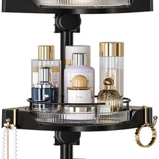 Corner Shower Caddy Tension Pole, 3 Tiers Rotating Shower Organizer for Bathroom Shelf Bathtub, Adjustable Standing Shower Rack Bathroom Accessories, Easily Assemble, 34-124 Inch Height，Black