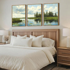 BINCUE Framed Green Nature Wall Art Lake Scenery Wall Decor Landscape Art Print for Living Room Bedroom Office 16 x24 Inches Set of 3