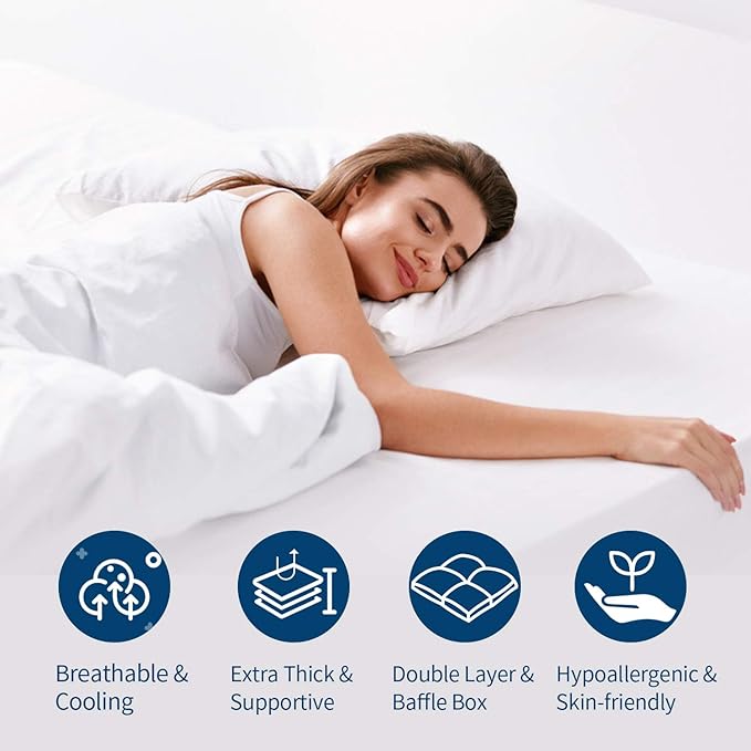 ELEMUSE Full Size Extra Thick Fusion Goose Down Feather Filled Mattress Topper, Plush Fluffy Double Layer Pillowtop Mattress Pad Cover, Soft Featherbed with 8-21 Inch Deep Pocket