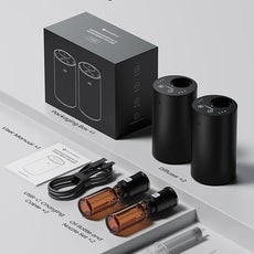 Waterless Essential Oil Diffuser, Rechargeable Scent Diffusers with 3 Mist Levels & Timers, Portable Aromatherapy Diffuser for Home Car Room Studio Office, Black Metal 2 Pack