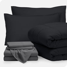 Bare Home Bed-in-A-Bag 7 Piece Comforter & Sheet Set - Full - Goose Down Alternative - Ultra-Soft 1800 Premium - Bedding Set (Full, Black/Grey)