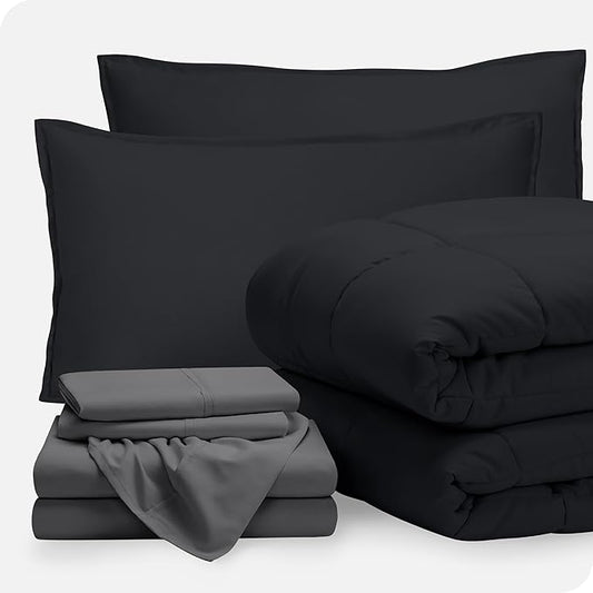 Bare Home Bed-in-A-Bag 7 Piece Comforter & Sheet Set - King - Goose Down Alternative - Ultra-Soft 1800 Premium - Bed Set (King, Black/Grey)