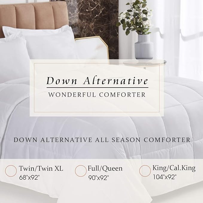 HIG 3pc Down Alternative Comforter Set - All Season Reversible Comforter with Two Sham - Quilted Duvet Insert with Corner Tabs - Box Stitched - Breathable, Soft, Fluffy (Twin/Twin XL, Pure White)