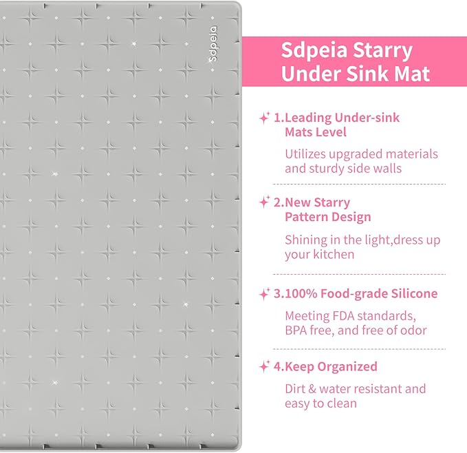 Sdpeia Under Sink Mat 31"×22" Waterproof Silicone Cabinet Liner & Sink Protector for Kitchen & Bathroom, Multi-Purpose Organizers Tray for Pets, Laundry, Cat Litter Mat