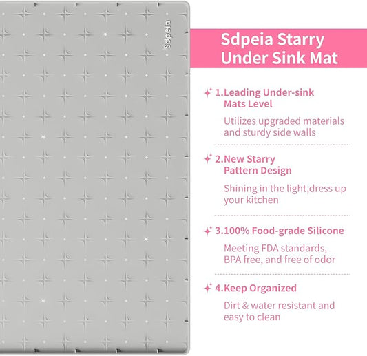 Sdpeia Under Sink Mat 19"×19" Waterproof Silicone Cabinet Liner & Sink Protector for Kitchen & Bathroom, Multi-Purpose Organizers Tray for Pets, Laundry, Cat Litter Mat