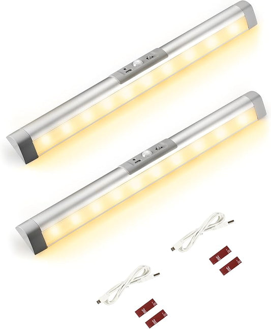Joyzy Automatic Motion Sensor Closet Lighting with Eye-Protection Design, LED Closet Lights for Under Cabinet Wireless Light, Rechargeable Wardrobe Pantry Lights (2pack with Warm Lighting)
