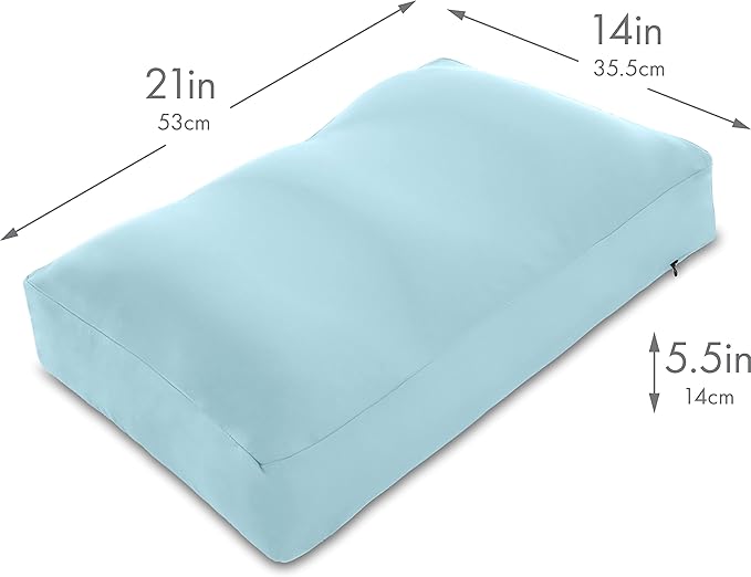 PILLOWY Premium Microbead Bed Pillow, Medium Extra Fluffy But Supportive - Ultra Comfortable Sleep with Silk Like Anti Aging Cover 85% Spandex/ 15% Nylon Breathable, Cooling Sweet Baby Blue