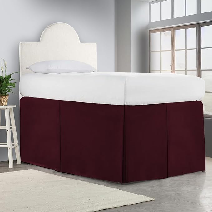 600TC -Dorm Bed Skirt - Split Corner Tailored Dorm Sized Bed Skirt - Dorm Room Essentials - Dorm Bed Skirt 100% Egyptian Cotton - Dorm Décor Bed Skirt Twin XL - 36" Drop (Wine, Solid)