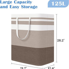 BlissTotes 3-Pack Laundry Basket, Freestanding＆Waterproof Laundry Hamper, Collapsible Tall Clothes Hamper with Easy Carry Handles for Clothes, Towels in the Family and Dorm,Gradient Khaki,125L