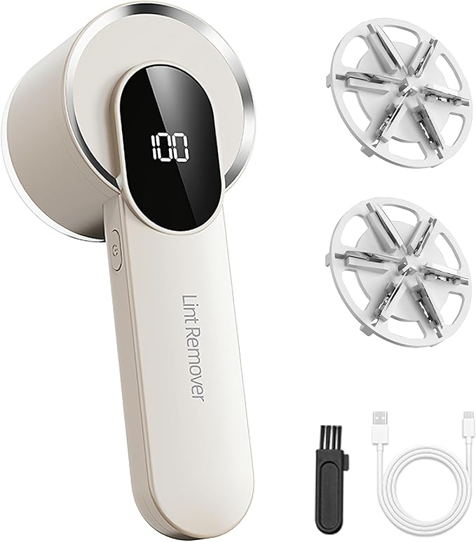Fabric Shaver, Electric Sweater Shaver with 2 Extra Replaceable Stainless Steel Blades, Digital LED Display, USB Rechargeable, Lint Remover for Clothes, Couch, Furniture, Fuzz, Lint Ball, Pillings