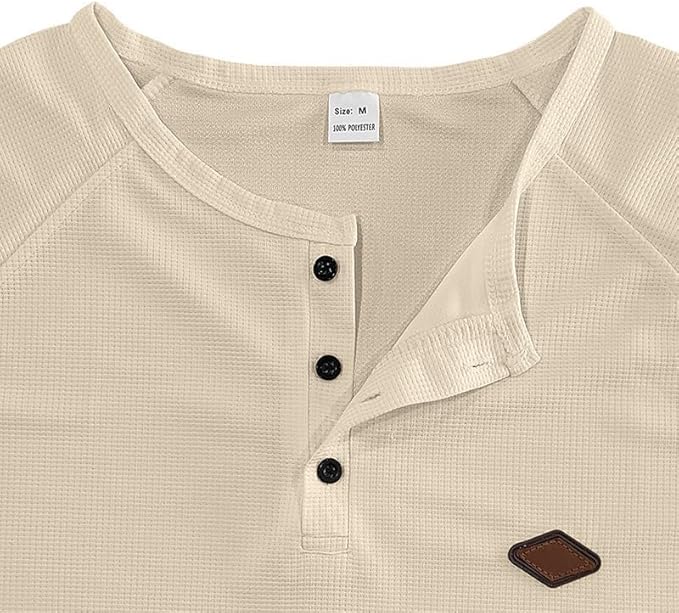 Men's Warm Waffle Top - 1/4 Button Round Neck Solid Color Casual Sweatshirt for Daily Vacation Wear