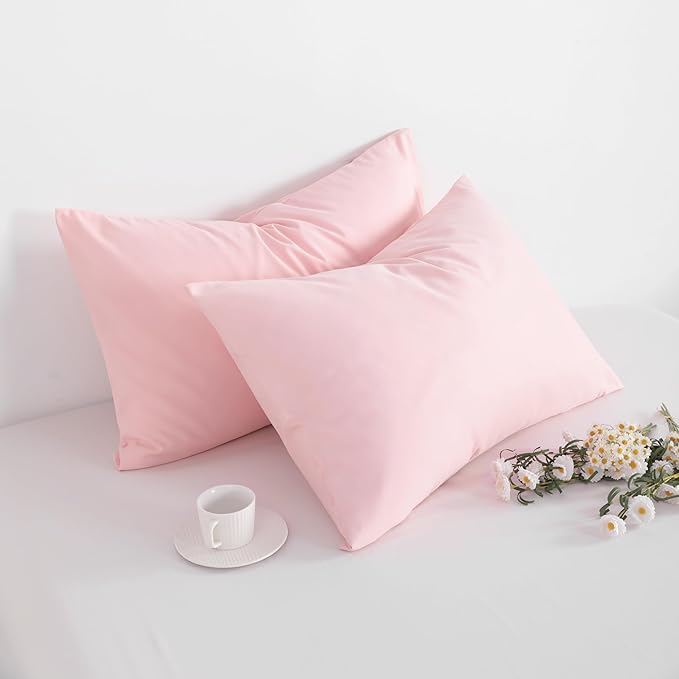 FLXXIE Microfiber Pillow Cases Standard Size, Soft Pillowcases with Envelope Closure, Wrinkle, Stain Resistant Pillow Covers, 20x26, Blush Pink