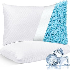 NTCOCO Cooling Bed Pillows Standard Size Pack of 2 for Sleeping Shredded Memory Foam Bed Pillows Adjustable Gel for Side Stomach Back Sleepers Washable Removable Cover