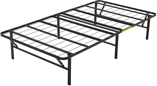 Amazon Basics Bed Frame with Storage, Foldable Metal Platform, Sturdy Steel, No Box Spring Needed, 14-inch High, Tool-Free Setup, Twin Size, Black