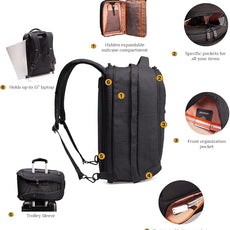 Knack Series 1 Laptop Backpack Travel Set Fits up to 15 Inch - Includes Expandable Packing Insert, and Knack's Insulated Bottle, TSA Approved, Expandable Travel Backpacks (Black, Medium)