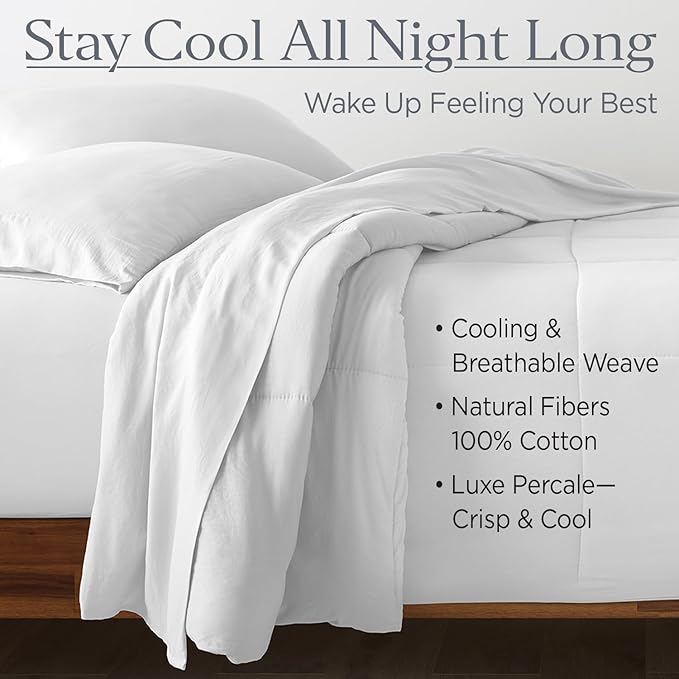 Ella Jayne Cotton Percale Sheets California King (4 Pieces) Permium 100% Cotton Percale TC300, Hotel Luxury Collection, Deep Pockets and Cooling California King Percale Sheets (White)