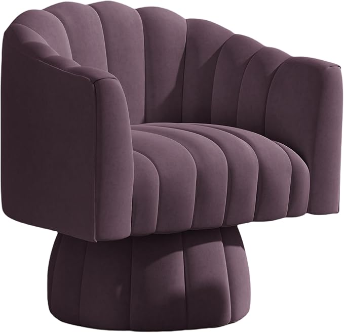 Accent Chair Mid Century 360 Degree Swivel Chair,Modern Lounge Sofa Round Barrel Chair with Wide Upholstered,Fluffy Velvet Fabric Chairs for Home Sofa Living Room/Bedroom/Waiting Room(Purple)