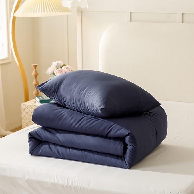 ROSGONIA King Size Comforter Set Navy Blue, 3pcs (1 Blue Comforter & 2 Pillowcases), All Season Bedding Soft Lightweight Bedspread Blanket Quilt