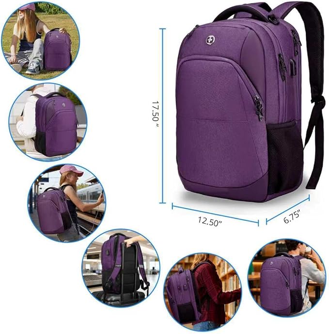 Swissdigital Design Business Laptop Backpack, College Laptops Backpack with USB Charging Port for Men and Women Fits 16 Inch Notebook, Purple | SD1670-51