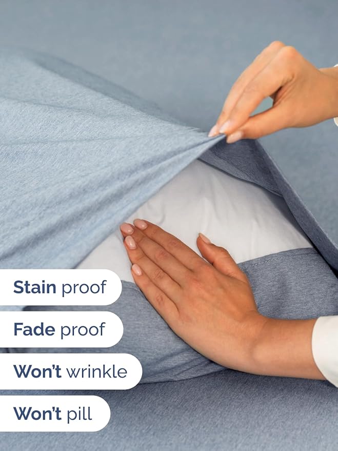 Extra Deep Pocket King Sheets - 4 Piece Breathable & Cooling Bed Sheets - Hotel Luxury Sheet Set - Soft, Wrinkle Free & Comfy - Easily Fits Extra Deep Mattresses - Deep Pocket Heathered Blue Sheets