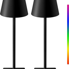 KDG 2 Pack Cordless Table Lamp, RGB Color Stepless Dimming Up, 4000mAh Battery Operated Portable LED Desk Lamp, for Dinning Room, Bedroom, Bar, Outdoor Garden, Camping, Night Light (Black)