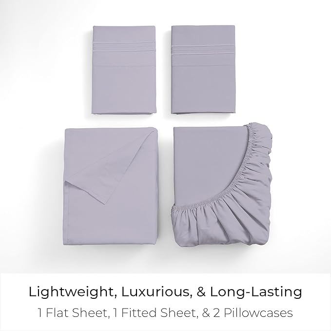 Mellanni Twin XL Sheet Set - 4-Piece Iconic Collection Bedding, (Including 2 Pillowcases), 16-Inch Deep Pocket, Easy Care, Extra Soft, Cooling Sheets, Brushed Microfiber - Lavender