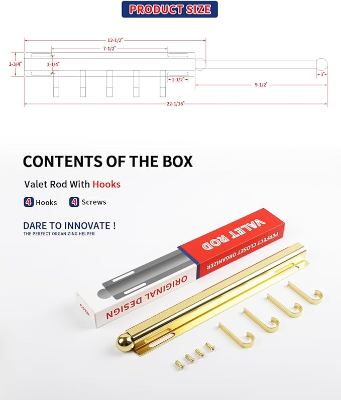 12 inch Valet Rod for Closet Pull Out Closet Valet Rod Slide Out Gold Valet Rods for Closets Telescopic Closet Rod