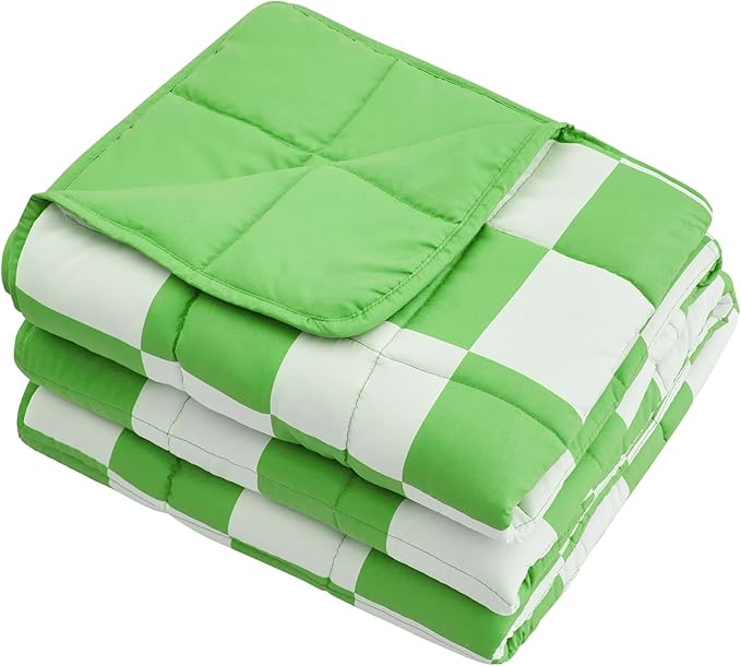 Green Checkered Weighted Blanket for Adults 15lbs, 48"x72", Twin Full Size Cooling Plaid Heavy Throw Blanket for 120-160lbs, Microfiber Soft Thick Big Blankets Weighted Comforter Gift for Sleeping