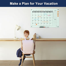 TSJ OFFICE Glass Calendar Whiteboard - 36 x 24 Inches Wall Mounted Monthly Dry Erase Calendar for Wall, Large Magnetic Glass White Board for Office, Home & School
