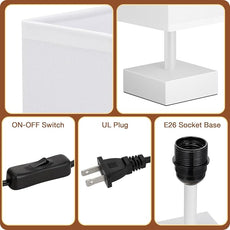 aooshine White Small Table Lamp - Bedside Lamp for Bedroom, Minimalist Nightstand Lamp with Square Fabric Shade, Desk Lamp for Kids Room Dorm