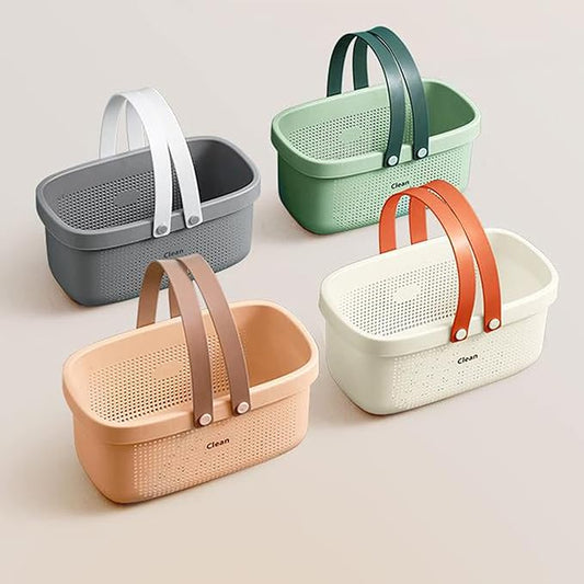 JiatuA Plastic Storage Basket with Handle Portable Shower Caddy Tote Organizer Basket Bin for Bathroom Kitchen Dorm Room Bedroom, Pink