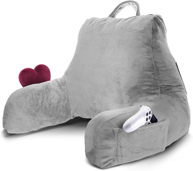 Nestl Reading Pillow for Kids & Teens with Shredded Memory Foam, Backrest Pillows for Reading, Watching, and Gaming, Use on The Couch, Bed, or Floor, Adjustable Support with Washable Cover Light Grey