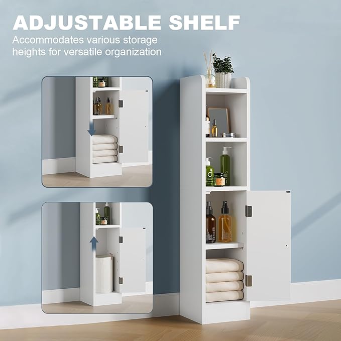 31.5" Small Bathroom Storage Corner Cabinet, Narrow Bathroom Cabinet Organizer with Doors and Adjustable Shelves, Slim Toilet Paper Holder for Small Space, Living Room (31.5" Tall, 1 Pack)