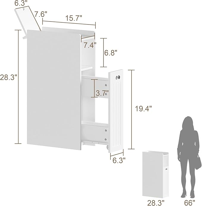 ChooChoo Slim Bathroom Storage Cabinet, Small Narrow Storage Organizer with Slide Out Drawers, Freestanding Toilet Paper Holder, Bathroom Cabinet for Small Places, White