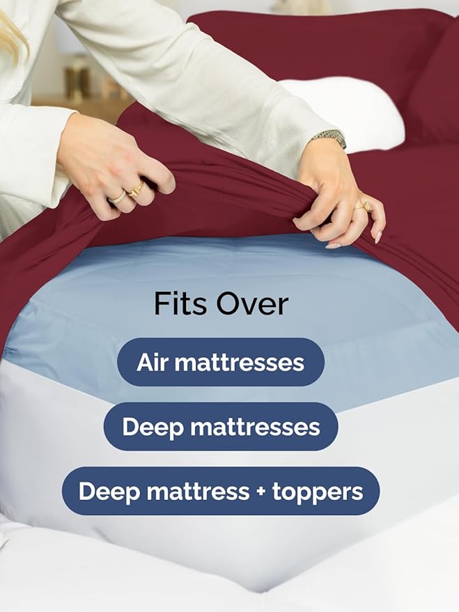Extra Deep Pocket Cal King Sheets - 4 Piece Breathable & Cooling Bed Sheets - Hotel Luxury Bed Sheet Set - Soft, Wrinkle Free & Comfy - Easily Fits Extra Deep Mattresses - Deep Pocket Burgundy Sheets