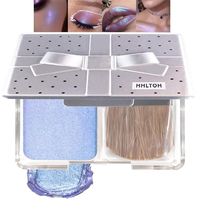 Smoky Cool Purple Blue Sparkle Glitter Shimmer Highlighter Makeup Palette for Women,Blue Buttery Creamy Powder Highlighter Eyeshadow Palette Vegan,Built-in Mirror & Brush – Girls Christmas Gift