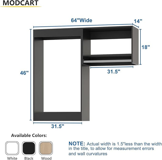 64" Wide Modular Closet Organizer System With Hanging, Wood Tower Storage for Walk In Closets, Wall Mounted Wardrobe Kit, Bedroom, Black