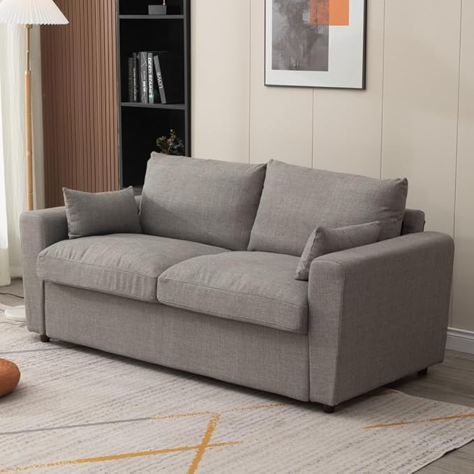 Panana Modern 2 and 3 Seats Loveseat Sofa Couch with Storage, Small Love Seat Couches for Living Room, Bedroom, Apartment, Office (Light Gray Linen Fabric, 3 Seater)