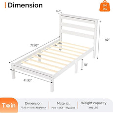 VINGLI Solid Wood Twin Bed Frame with LED Lights & USB Charging, Platform Bed with Storage Headboard Shelf, No Box Spring Needed, Noise-Free, Easy Assembly,White