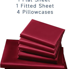 Satin Sheets Full Size - 6 Pieces Luxury Silky Soft Bed Sheets, Wrinkle-Free Burgundy Satin Silk Sheet Set with 1 Deep Pocket Fitted Sheet, 1 Flat Sheet, 4 Pillow Cases