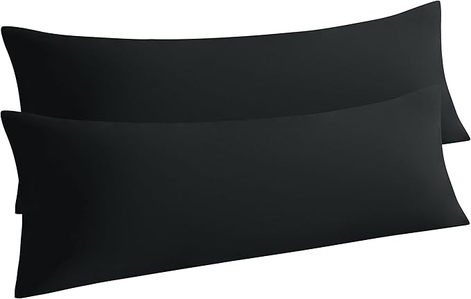 NTBAY Body Pillow Cases Set of 2, 2 Pack Brushed Microfiber 20x54 Pillow Cases, Soft, Wrinkle, Fade, Stain Resistant Black Pillow Cases with Envelope Closure, 20x54 Inches, Black