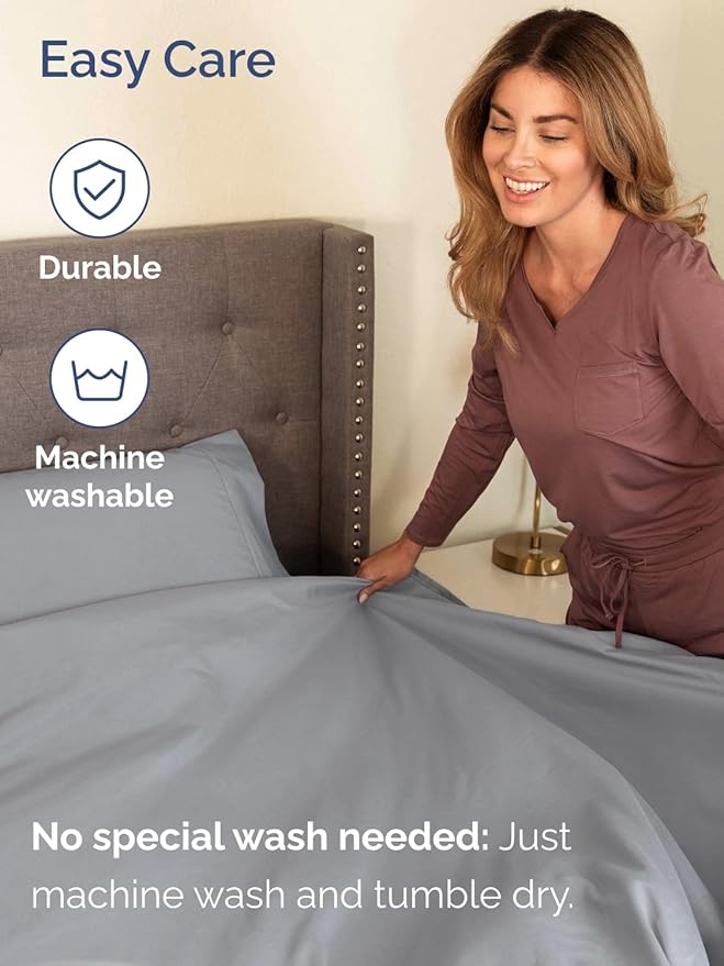 Extra Deep Pocket Twin Sheets - 3 Piece Breathable & Cooling Bed Sheets - Hotel Luxury Bed Sheet Set - Soft, Wrinkle Free & Comfy - Easily Fits Extra Deep Mattresses - Deep Pocket Steel Blue Sheets