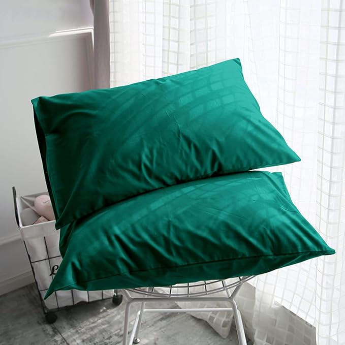 FLXXIE Microfiber Pillow Cases Standard Size, Soft Pillowcases with Envelope Closure, Wrinkle, Stain Resistant Pillow Covers, 20x26, Dark Green