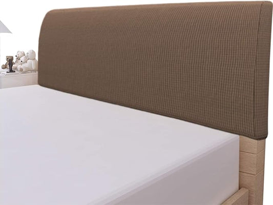 Easy-Going Stretch Bed Headboard Cover,Small Square Jacquard Headboard Slipcover, Dustproof Bed Head Cover for Bedroom (Queen,Brown)