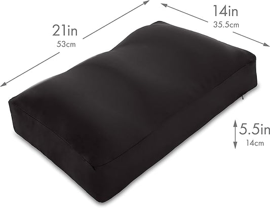 PILLOWY Premium Microbead Bed Pillow, Medium Extra Fluffy But Supportive - Ultra Comfortable Sleep with Silk Like Anti Aging Cover 85% Spandex/ 15% Nylon Breathable, Cooling Matte Black