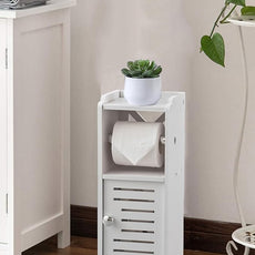 AOJEZOR Toilet Paper Holder Stand: Free Standing PVC Bathroom Cabinet - Small Bathroom Storage for Apartment Dwellers - White