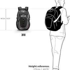Swissdigital Design Laptop Backpack with USB Charging Port, Travel Backpack Fits 15.6 inches Computer, 31L College School Backpack for Men, Black/Grey | SD803-02