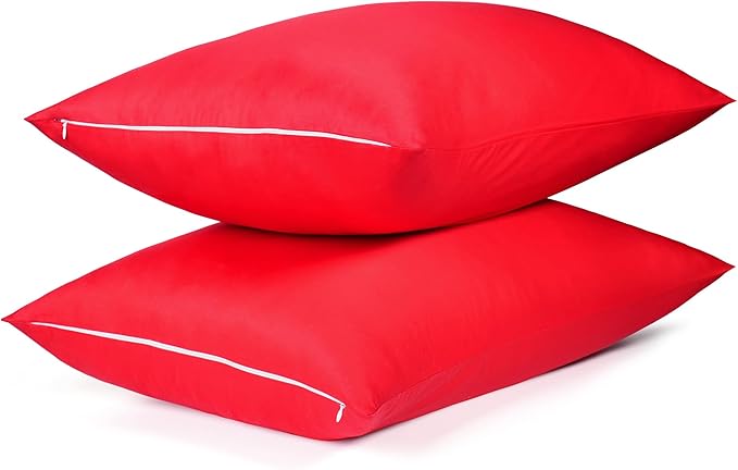 Cotton Pillow Protectors/Cases King Size with Zipper 2 Pack Red Color,Cooling & Breathable Bed Pillow Protectors Set of 2 Pillow Cases Cover (King Size 20" x 40")