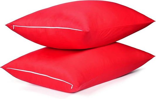 Cotton Pillow Protectors/Cases King Size with Zipper 2 Pack Red Color,Cooling & Breathable Bed Pillow Protectors Set of 2 Pillow Cases Cover (King Size 20" x 40")